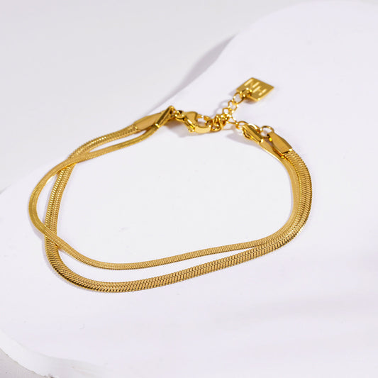 INESE : Bracelet doré à 2 rangs texturé façon peau de serpent