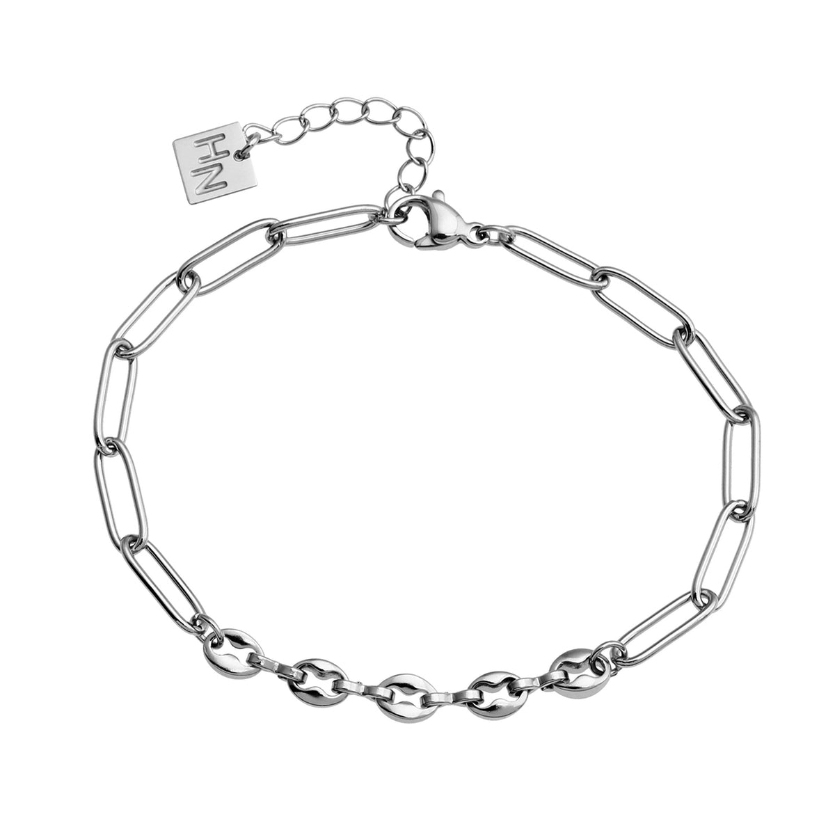 Bracelet en chaîne IZARA avec trombones et perles ovales en argent