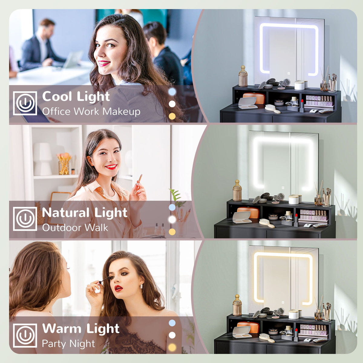Zee Makeup Vanity Desk with LED Lights-Black
