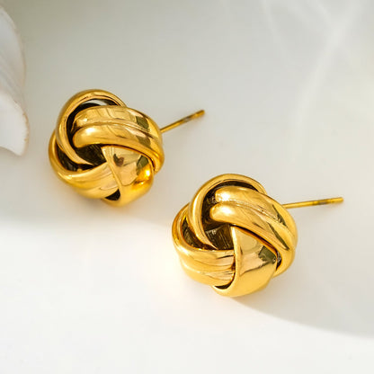 JATANI Gold : Boucles d'oreilles clous contemporaines Nœud d'amour