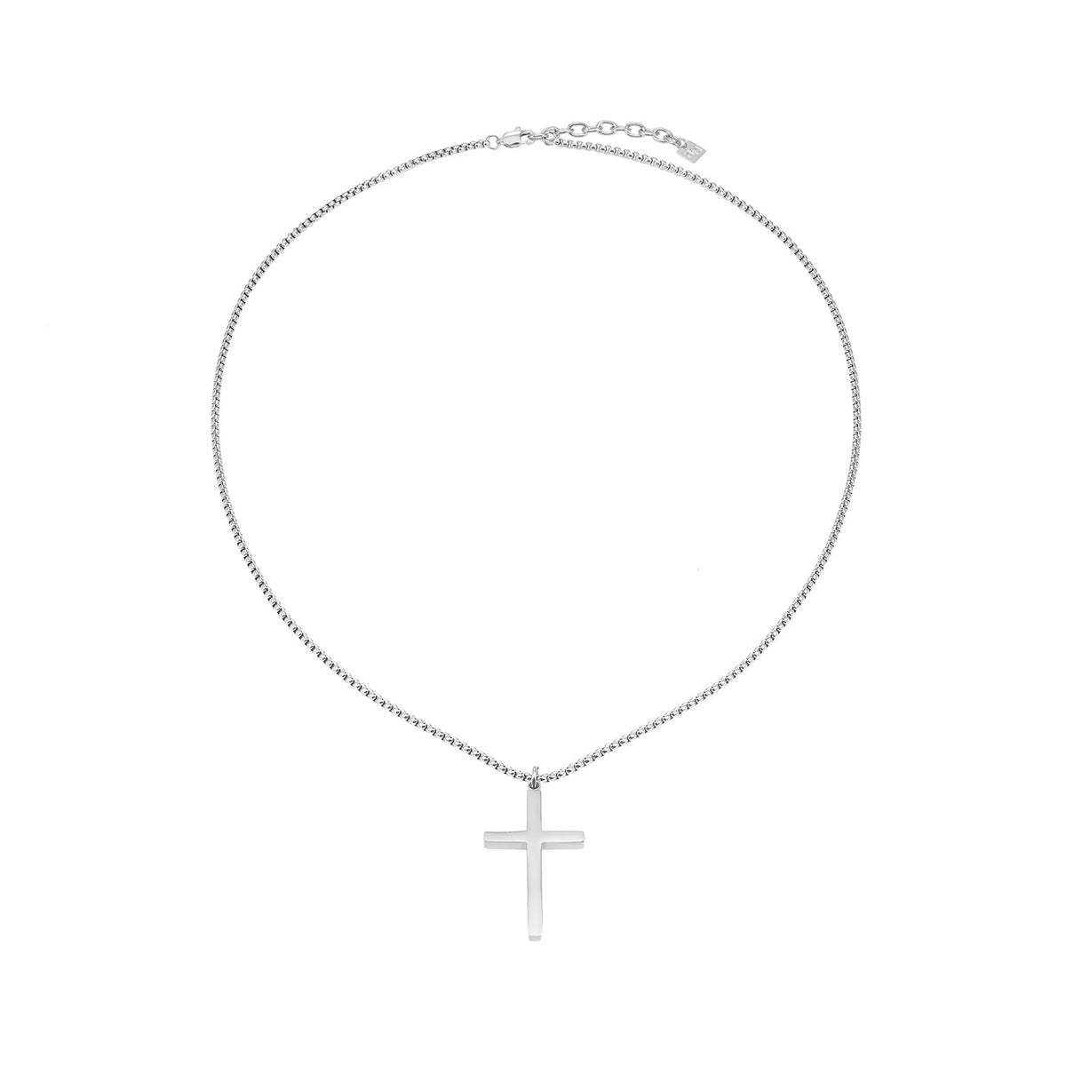 JENGO Silver (White Gold) Square Link Silver Chain Necklace with Minimalist Cross Pendant for Women or Men