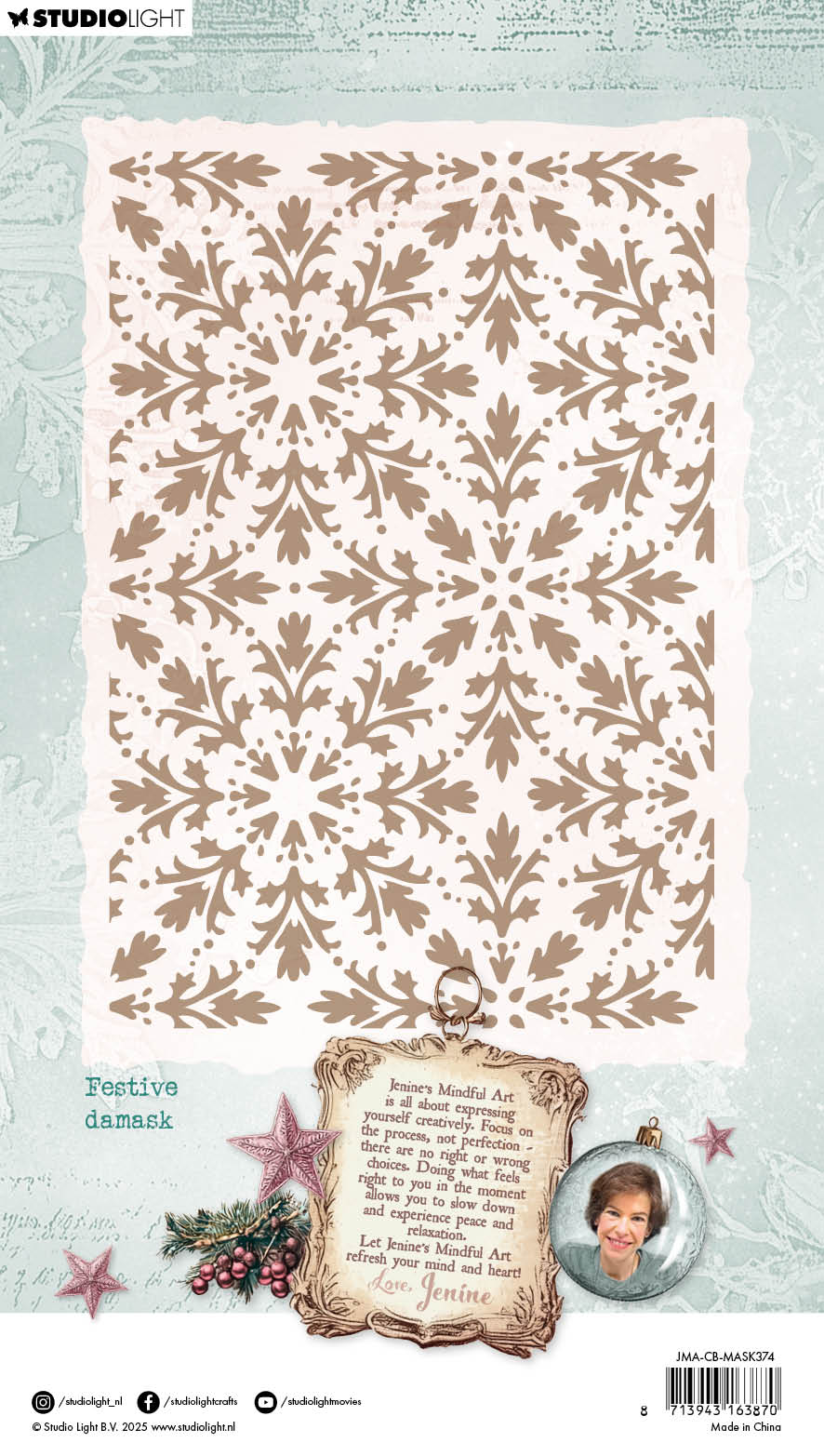 JMA Mask Festive Damask Christmas Blush 1 Piece