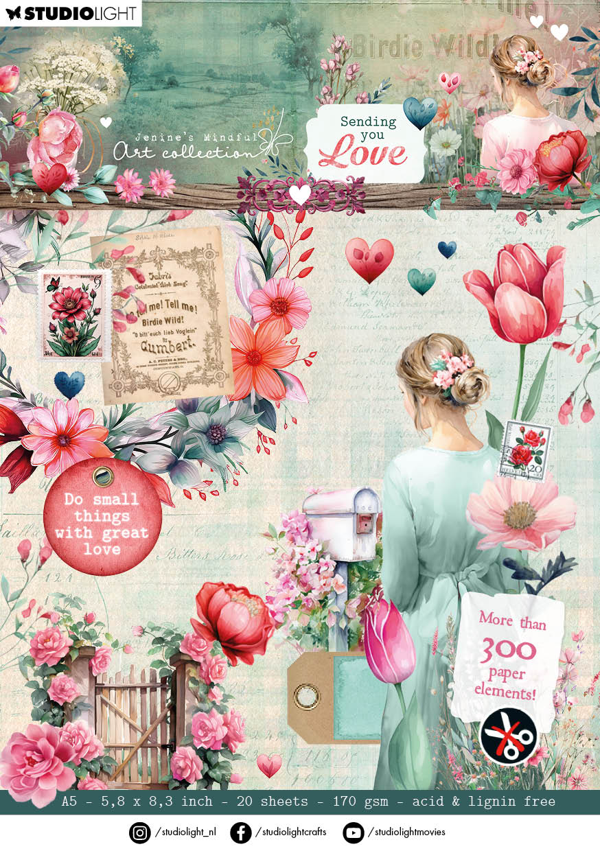 JMA Bloc de papier prédécoupé Éléments en papier Sending You Love 20 feuilles