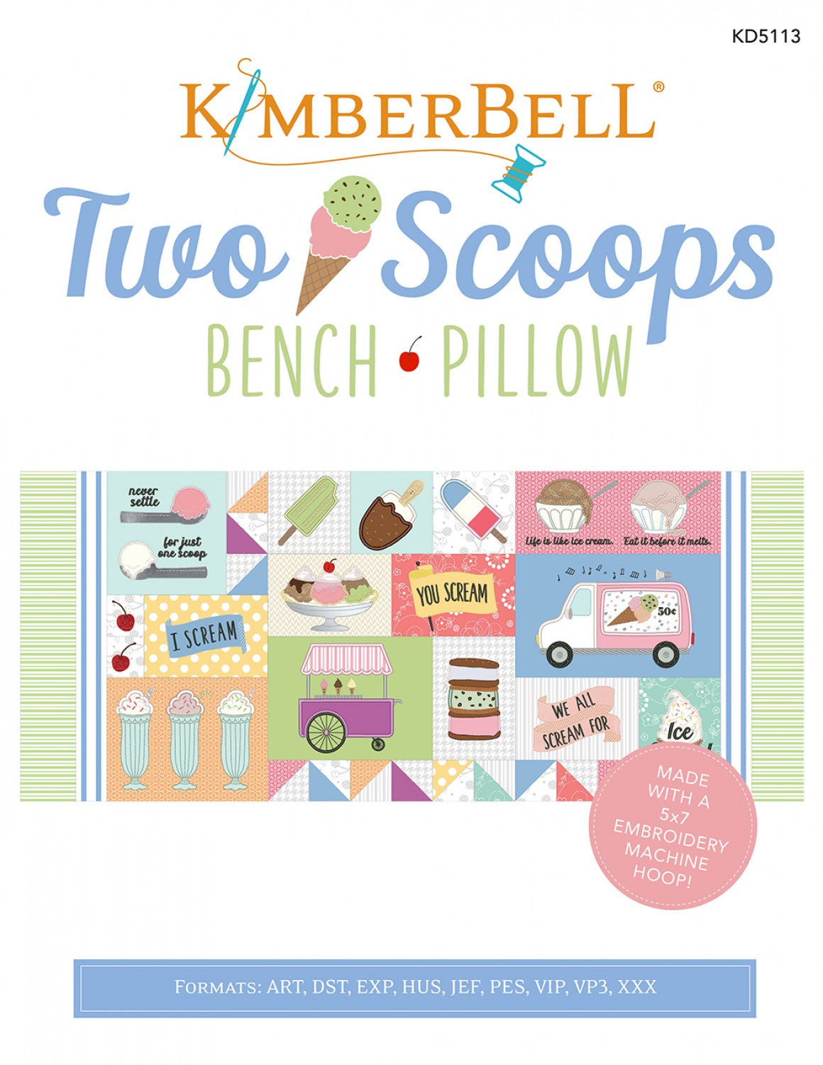 Kimberbell Two Scoops Bench Pillow Embroidery Pattern CD