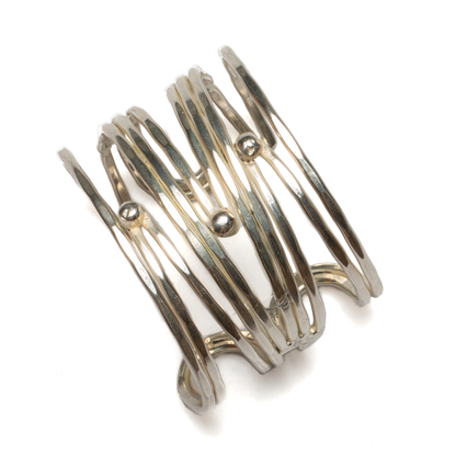 Multi Swirl & Ball Metal Cuff - Silver Colour