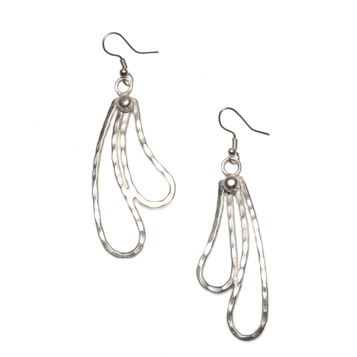 Double Teardrop Metal Earrings - Silver Colour