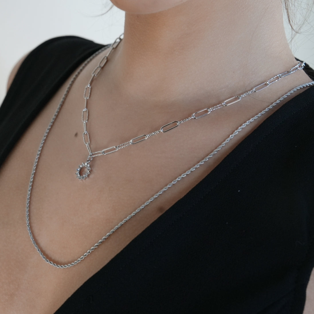 KIRA: Collier chaîne corde en argent 28 pouces
