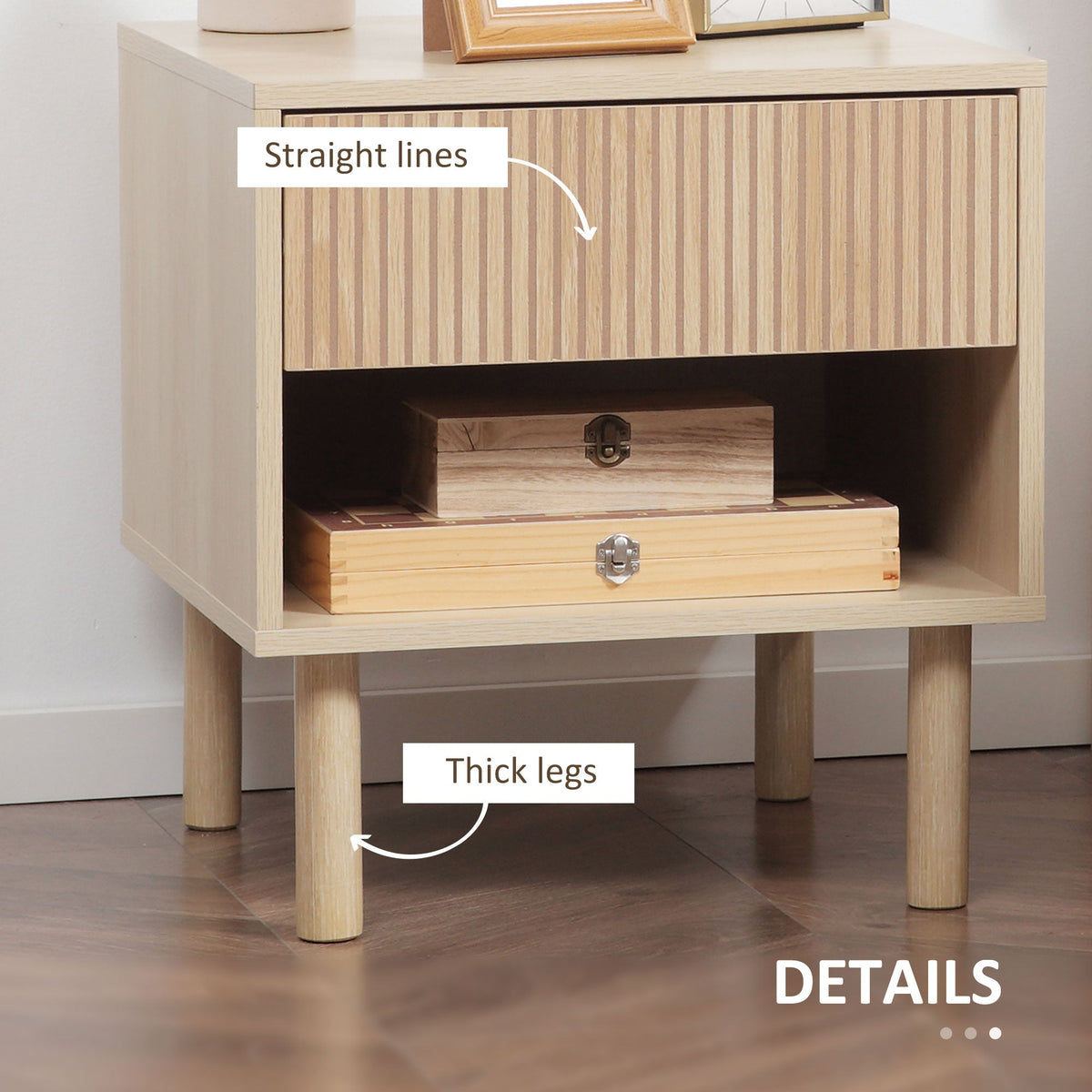 Laura Lot de 2 tables de chevet modernes avec tiroir et étagère ouverte-Bois naturel