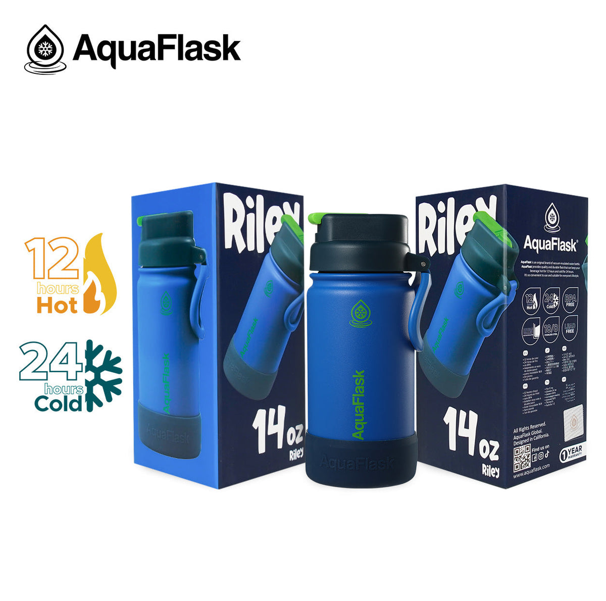 AquaFlask Kids FlipSip 414mL (14oz) Water Bottles