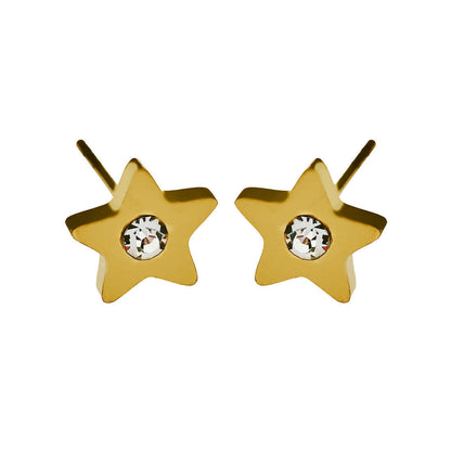 LAYLA Gold : Puces d'oreilles en forme d'étoile avec un oxyde de zirconium solitaire au centre