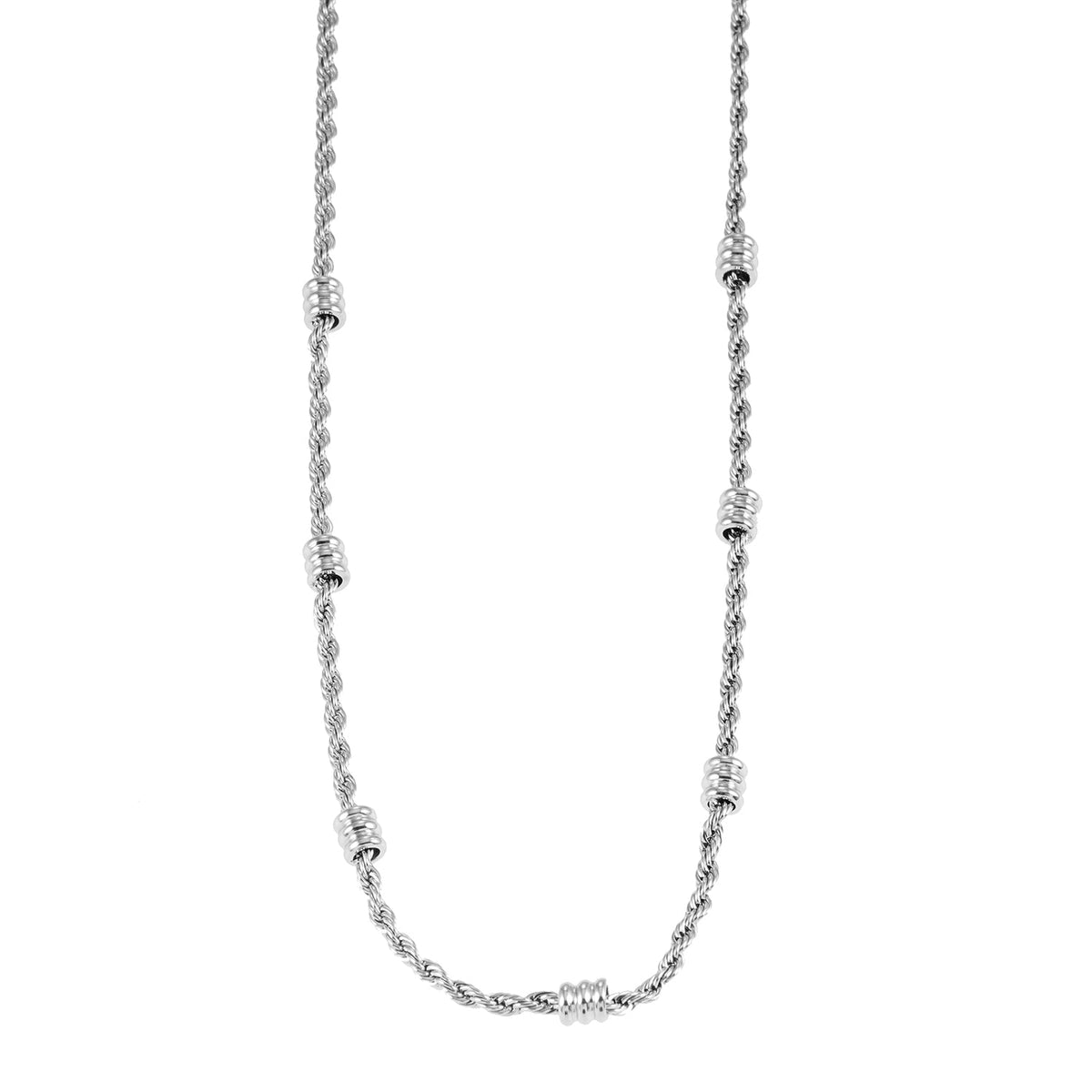 LEMOGES Or blanc argenté : Collier chaîne torsadée perlée
