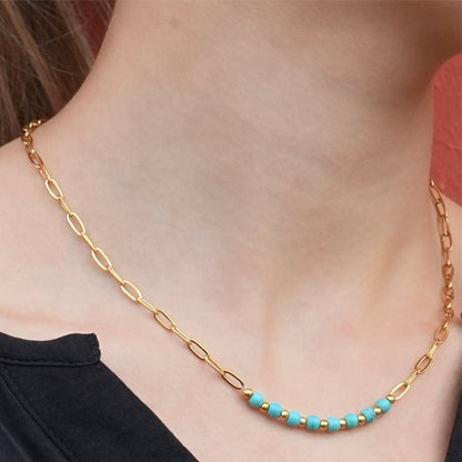LIZBOA : Collier combiné avec chaîne à trombones et pierres CHALCHITE