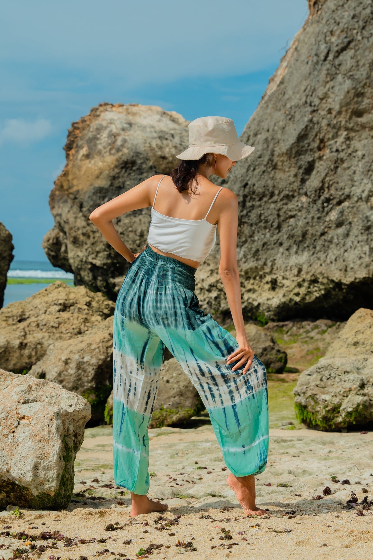 Tie Dye Stripe Bali Pants - Turquoise & Grey