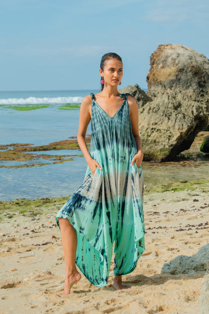 Tie Dye Stripe Romper - Turquoise & Grey