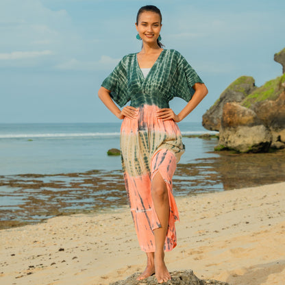 Tie Dye Stripe Maxi Dress - Pink & Grey