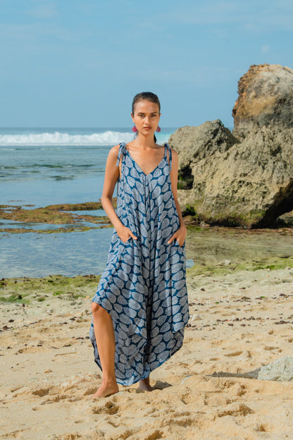 Leaf Print Romper - Navy & White