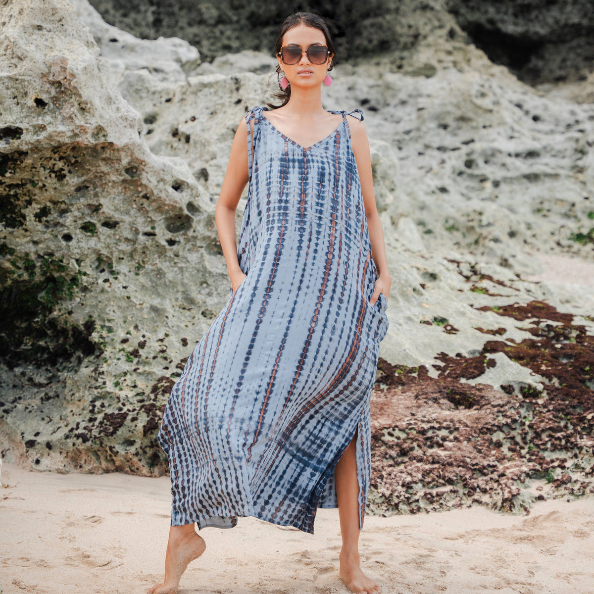 Robe Simple Tie-Dye Osseuse - Grise