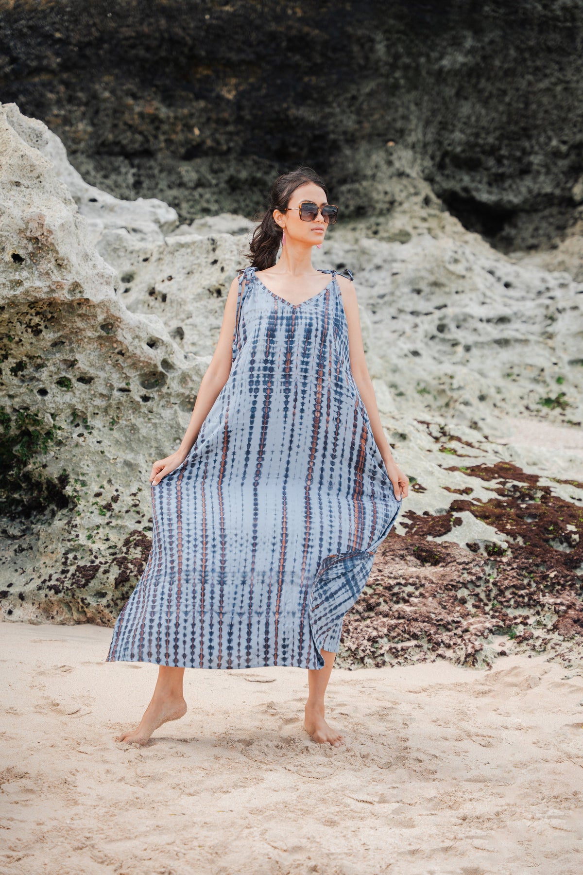 Robe Simple Tie-Dye Osseuse - Grise