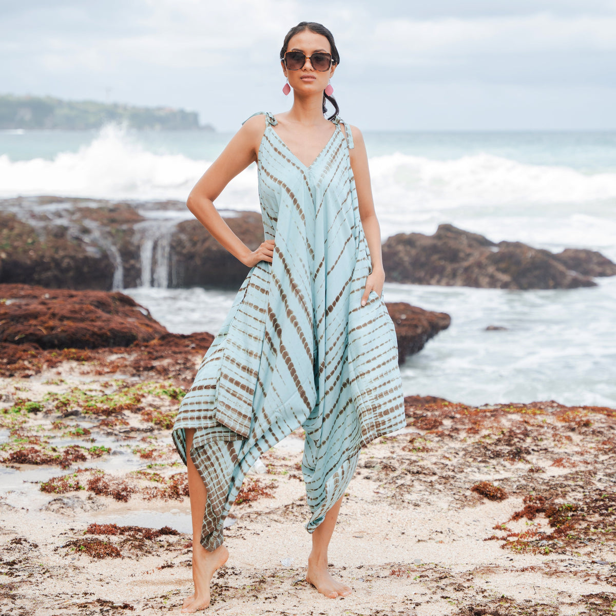 Barboteuse simple tie-dye avec os – Menthe