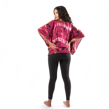 Purple Hippie Tie Dye Split Shoulder Top