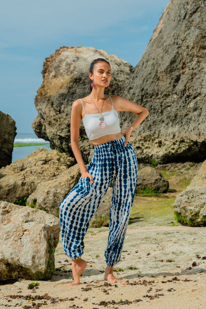 Bone Tie Dye Bali Pants - Navy & White