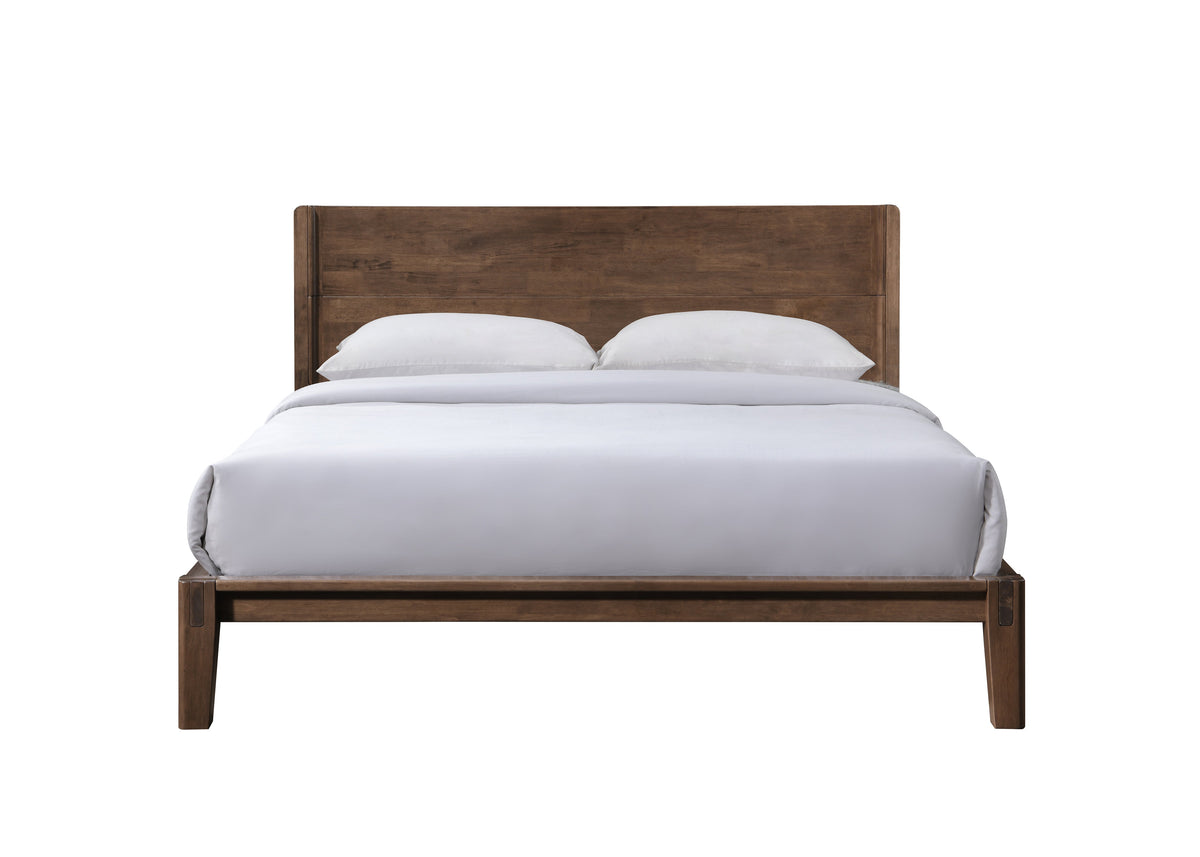 Luna Solid Oak Wood Tool Free Queen Bed - Walnut
