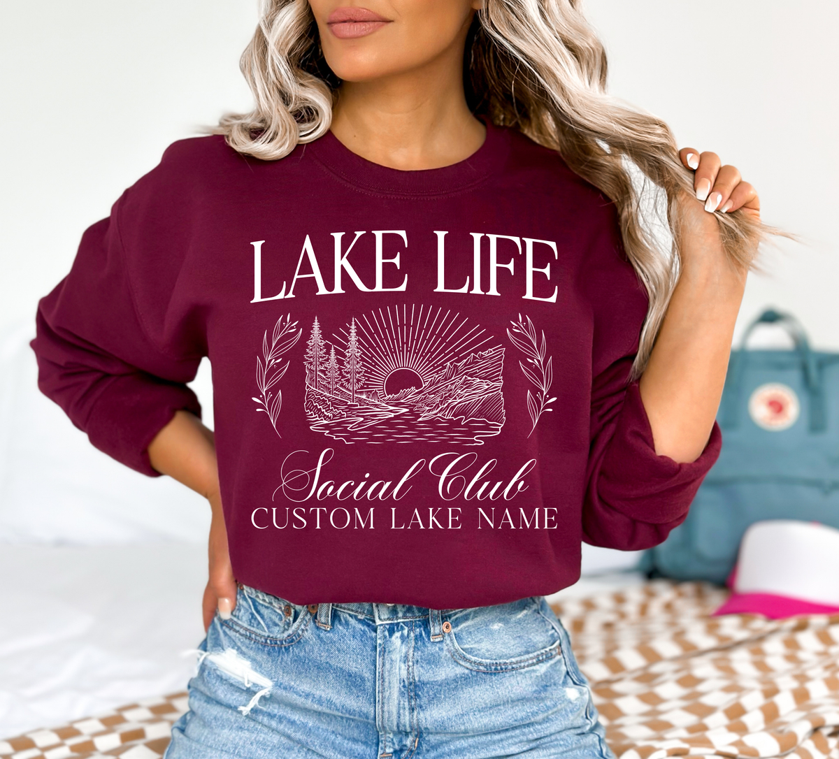 Sweat-shirt ras du cou unisexe Lake Life Social Club | Vêtements pour le lac | Vêtements de camping
