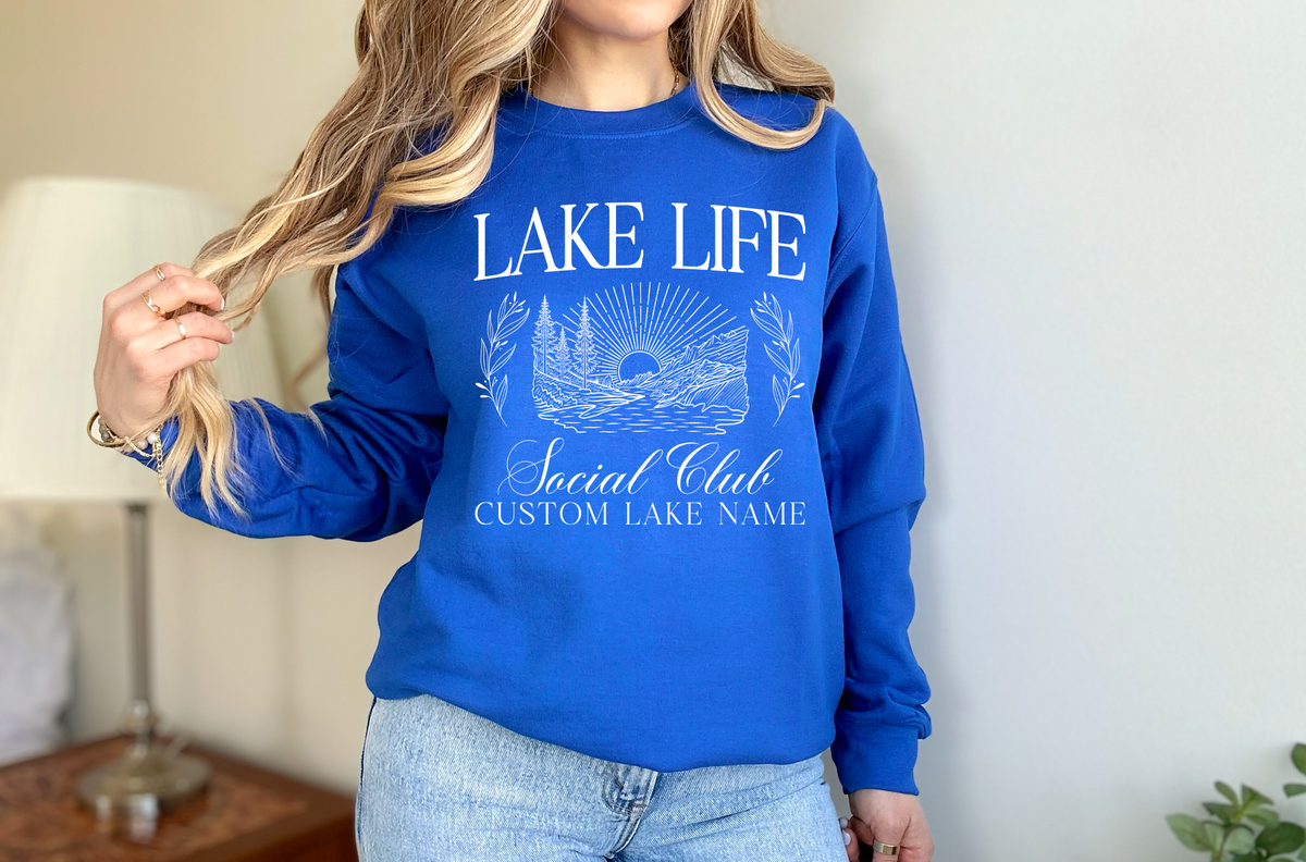 Sweat-shirt ras du cou unisexe Lake Life Social Club | Vêtements pour le lac | Vêtements de camping