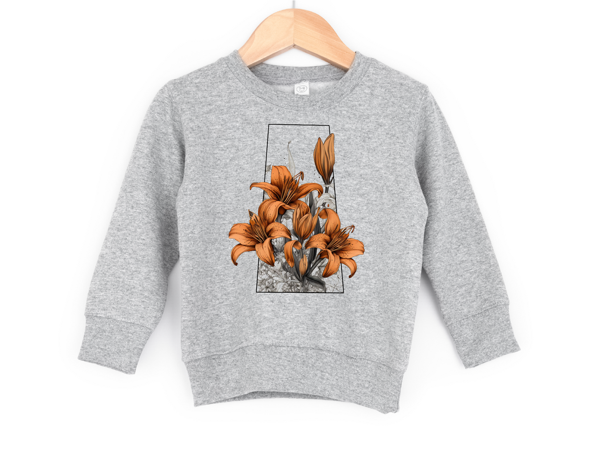 Chandail col rond pour jeunes et tout-petits Prairie Lily Province (gris) | Vêtements de la Saskatchewan