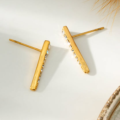 MAGNOLIA Gold : Clous d'oreilles minimalistes en forme de barre sertie de zircons pavés
