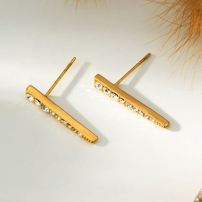 MAGNOLIA Gold : Clous d'oreilles minimalistes en forme de barre sertie de zircons pavés