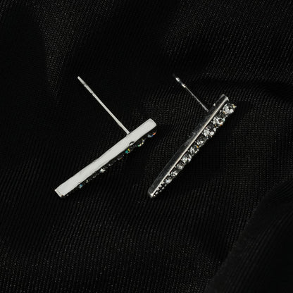 MAGNOLIA Or Blanc (Argenté) : Boucles d'oreilles clous minimalistes, barrette pavée de zircone
