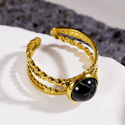 MALAYA : Bague superposée ouverte avec centre en turquoise noire