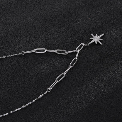 MALVINA Mix Silver Chain with Zirconia Studded Star Pendant