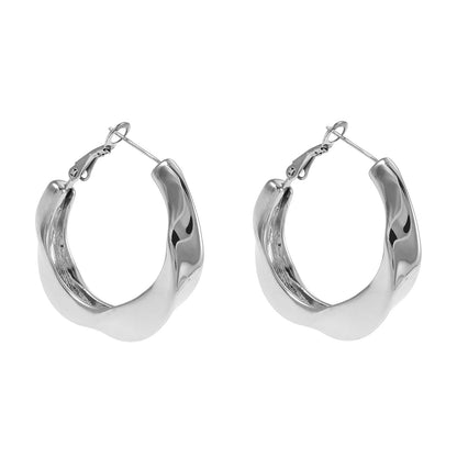 Style MARFA Or Blanc (Tons Argentés) : Boucles d'Oreilles Créoles Abstraites Sculpturales