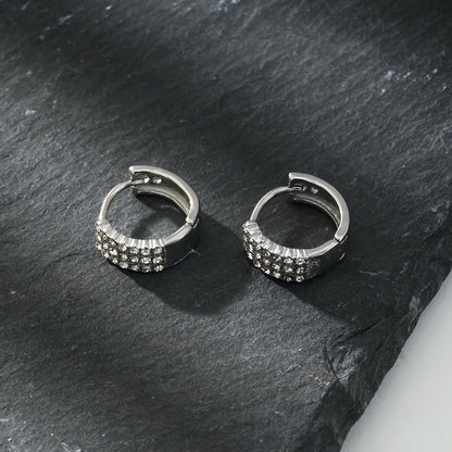 MARIETTA Or Blanc (Ton Argenté) : Mini créoles avec panneau pavé de zircons