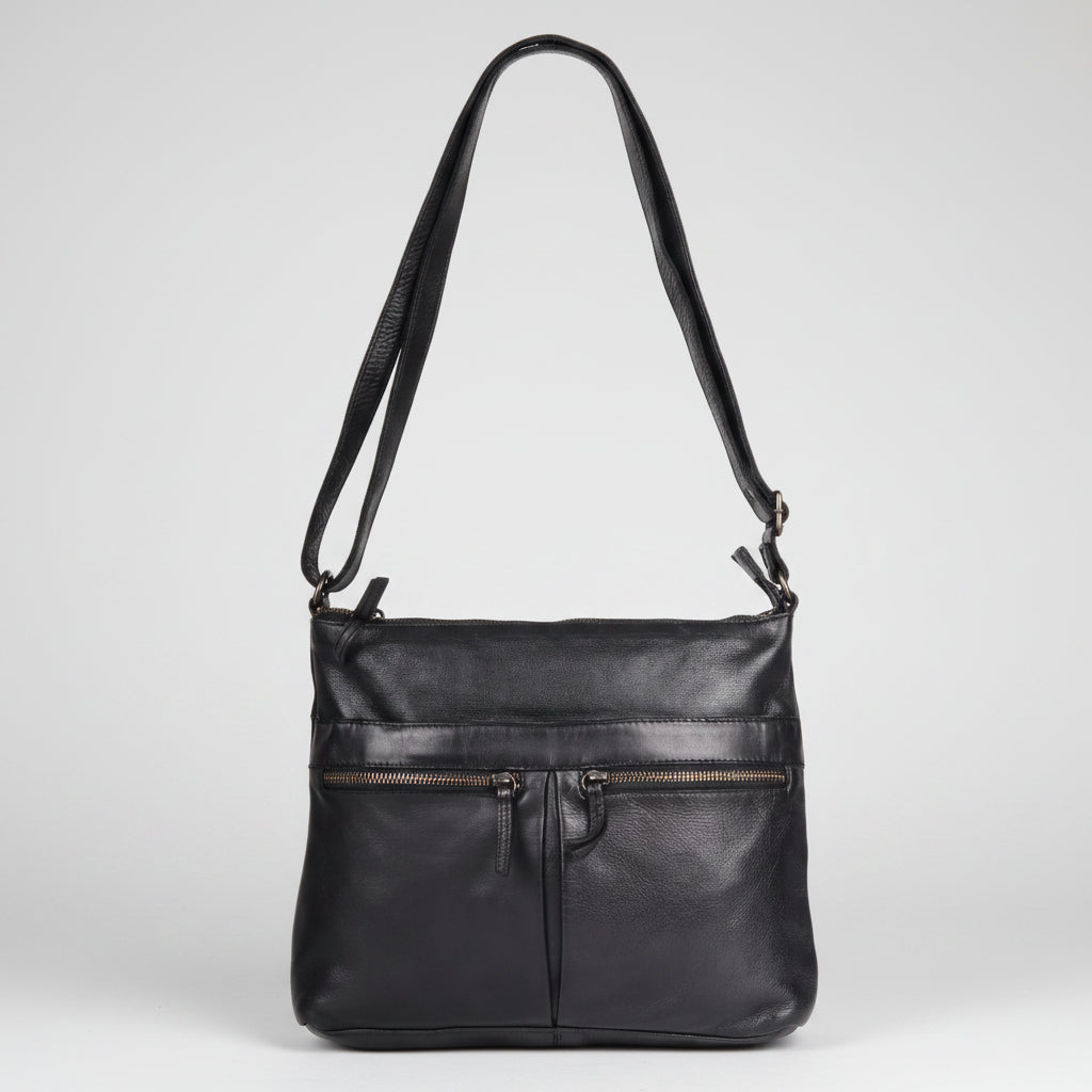 Sac bandoulière en cuir MET avec deux poches zippées