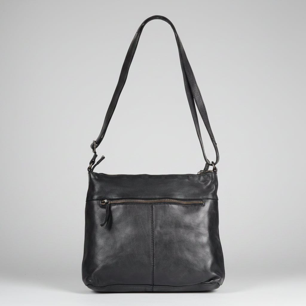 Sac bandoulière en cuir MET avec deux poches zippées