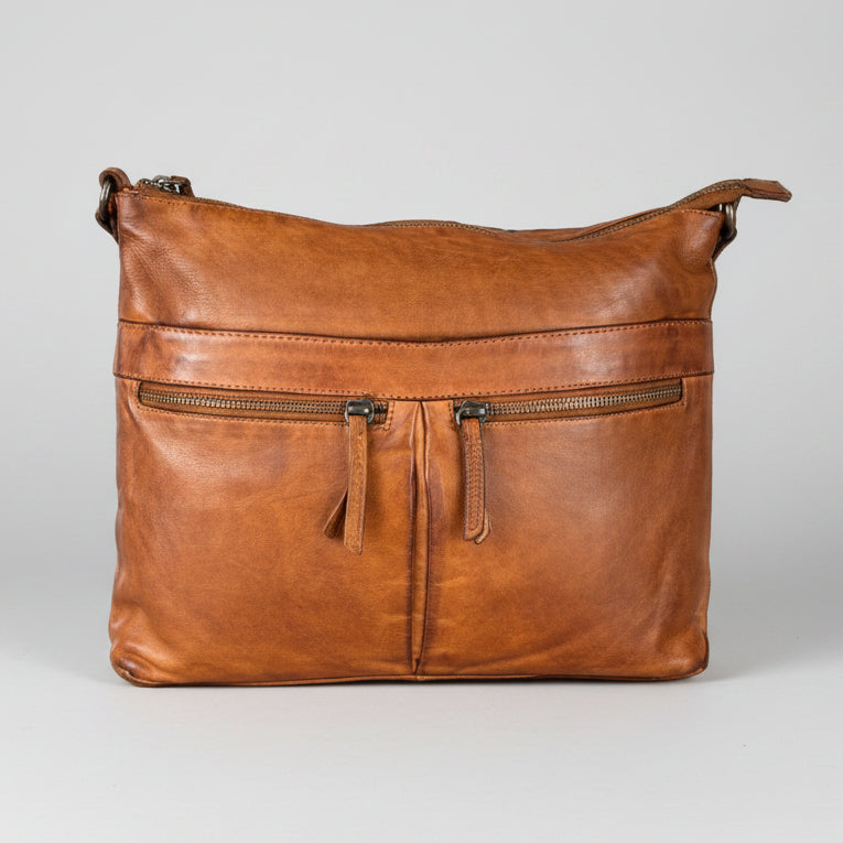 Sac bandoulière en cuir MET avec deux poches zippées