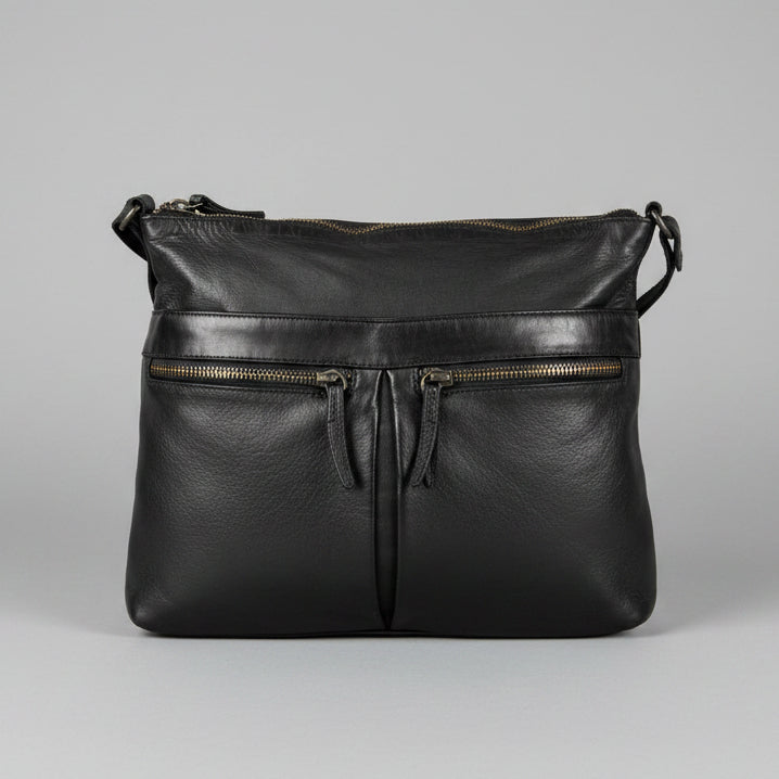 Sac bandoulière en cuir MET avec deux poches zippées
