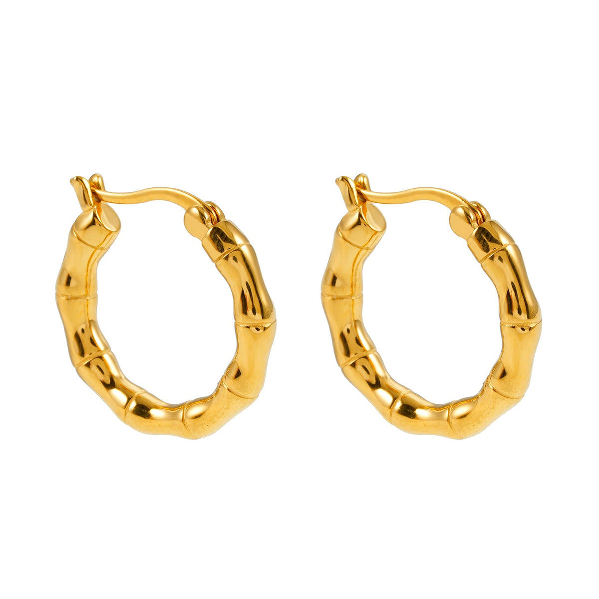 METIOS : Boucles d'oreilles créoles texturées en bambou dorées