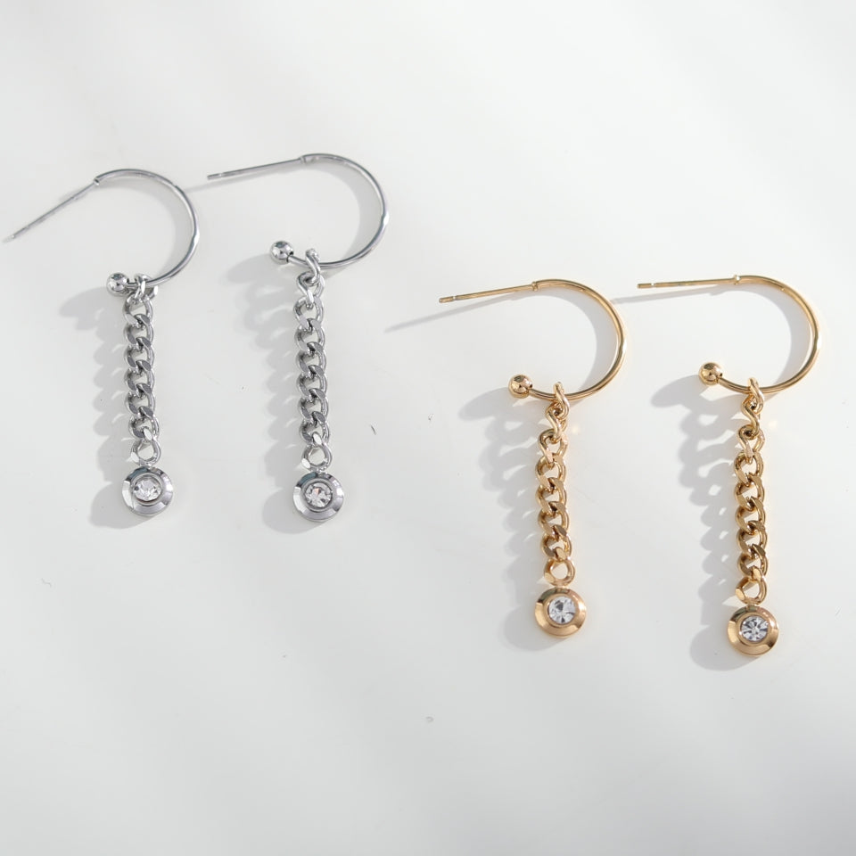 MIYA : Boucles d'oreilles pendantes en chaîne et zirconium