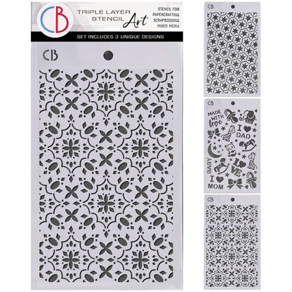 Pochoir Magasin de jouets 12,7 x 20,3 cm – Lot de trois couches (3 motifs uniques)