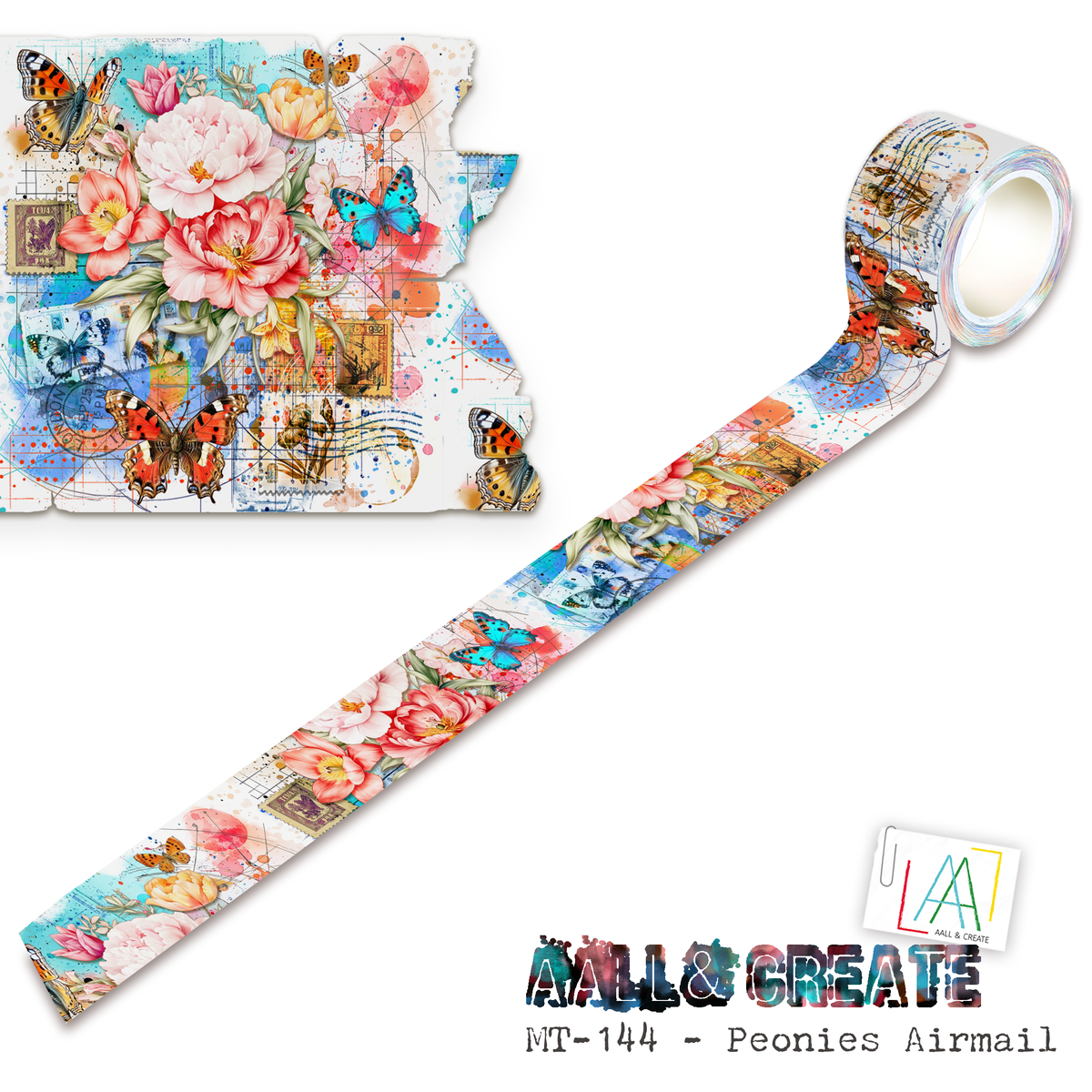 AALL and Create - Rouleau de masking tape 25mm x 10m - Pivoines Airmail (Superposition !)