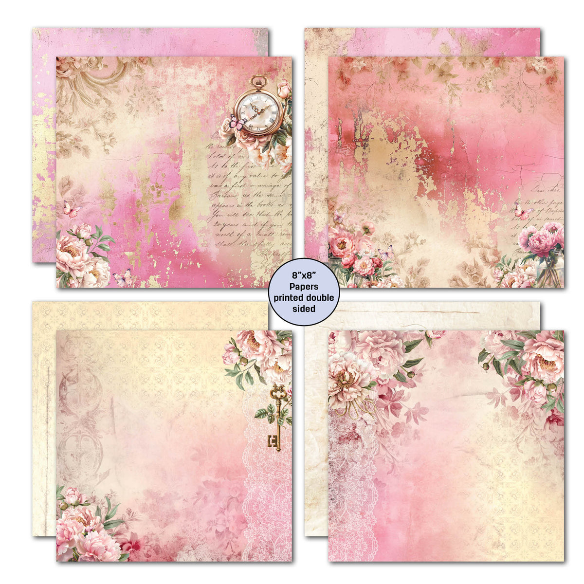 Bloc de papier 3Quarter Designs Pivoines en fleurs 20x20 cm