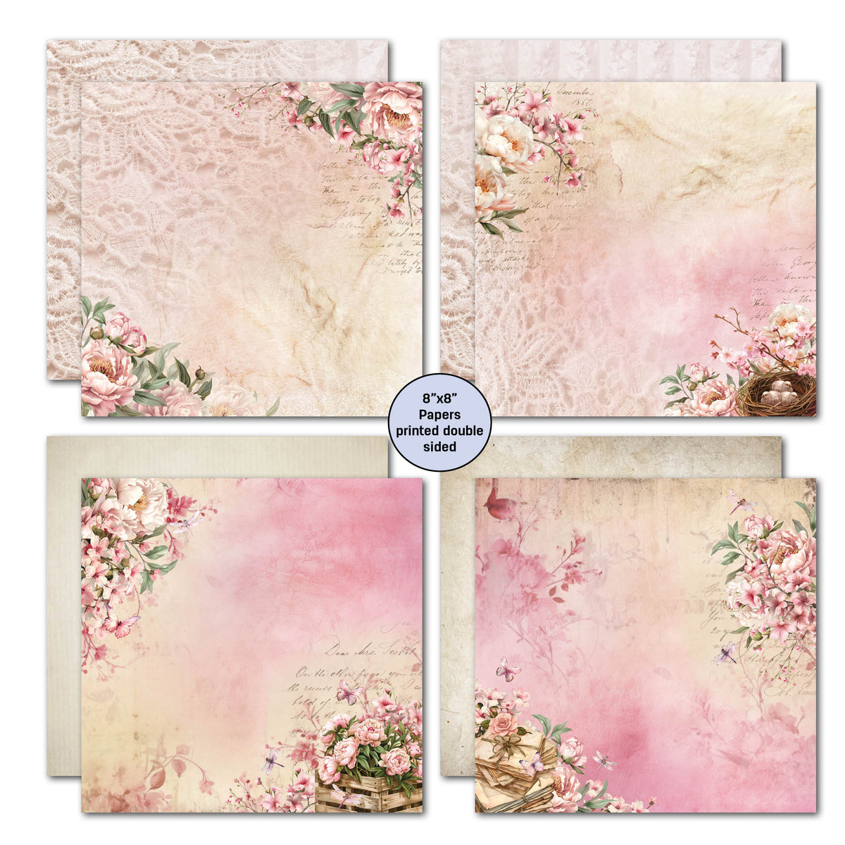 Bloc de papier 3Quarter Designs Pivoines en fleurs 20x20 cm