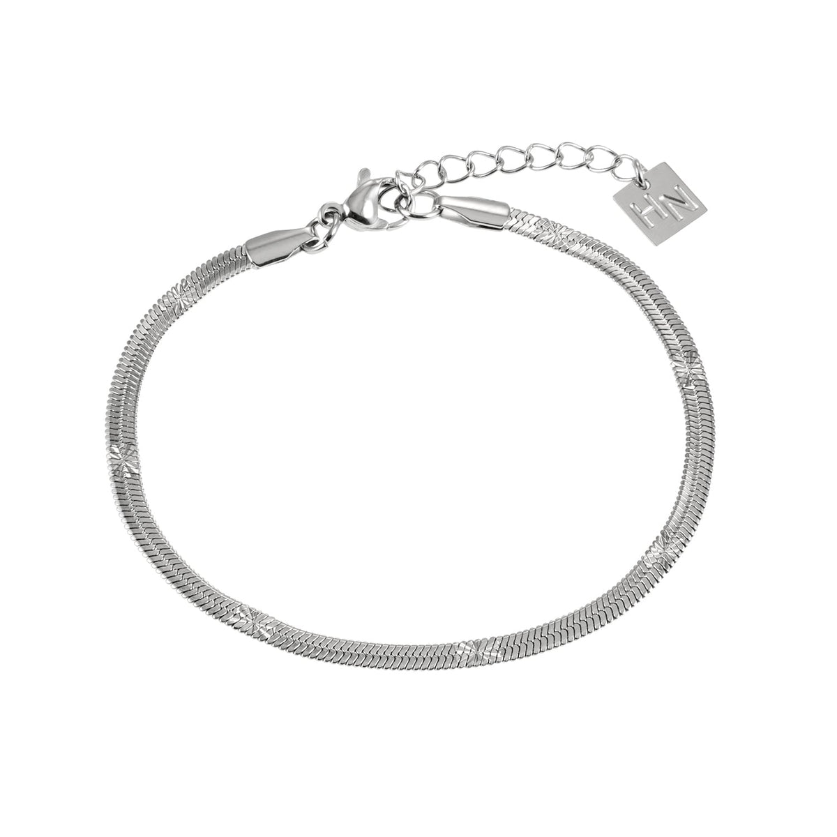 MUKER : Bracelet Chaîne Argent Texturé Peau de Serpent Gaufré Étoile