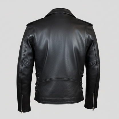 Men's Tall Classic Side Lace Leather Motorcycle Jacket