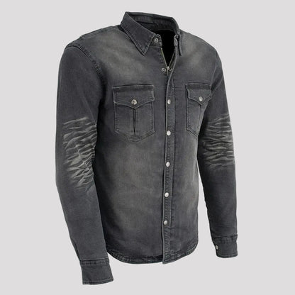 Milwaukee Leather Men's Faded Denim Armored Shirt Jacket