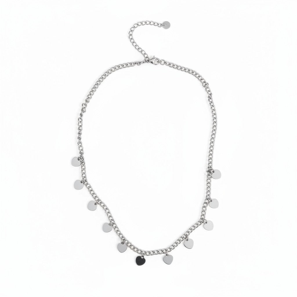 Multi Heart Charm Necklace - Grey Stainless Steel